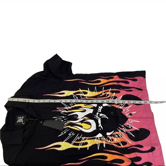 New Mens Ed Hardy Tattoo Flames Short Sleeve Button Up Shirt Sz S 100% Viscose - Picture 7 of 8